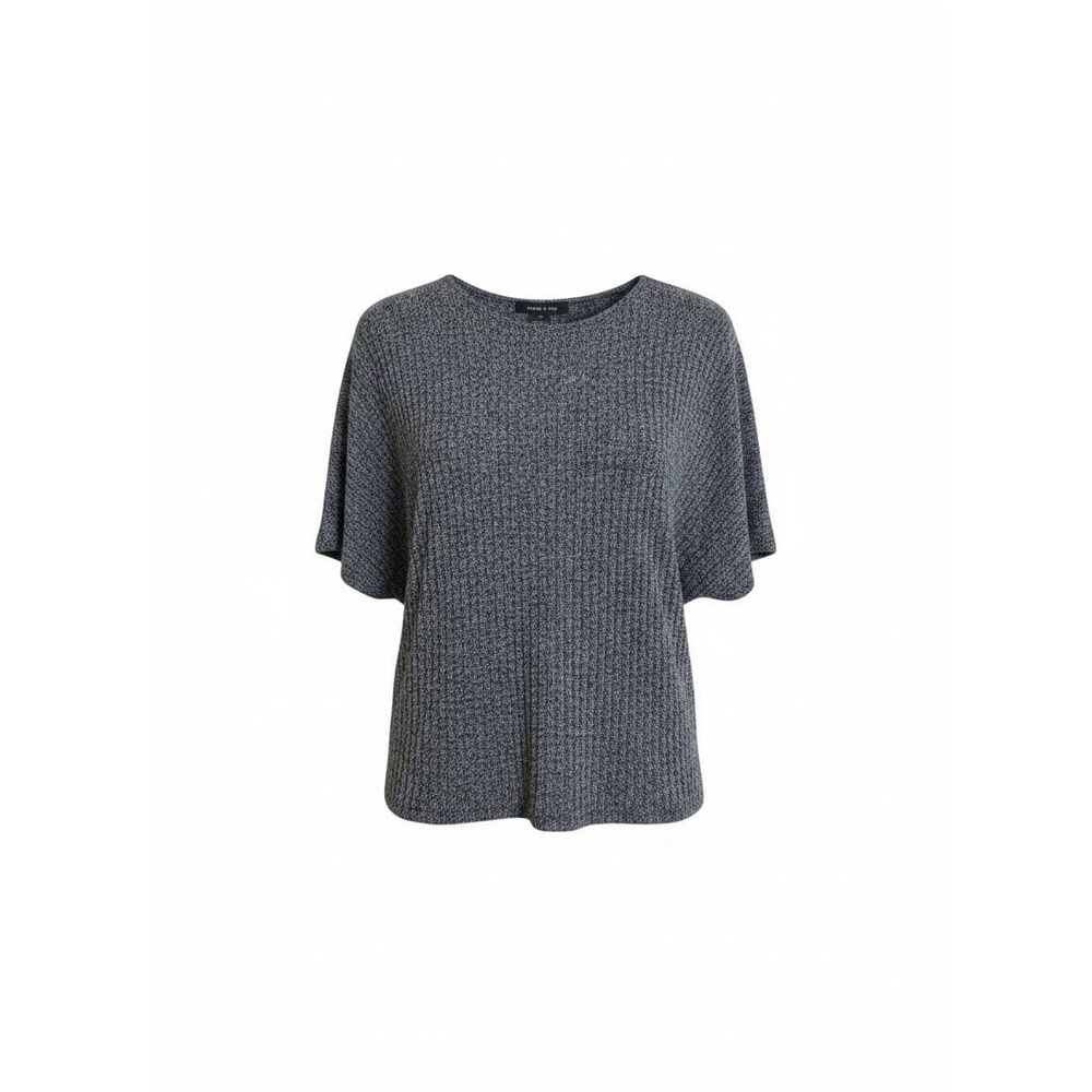 Adele & May Crew Neck Stretch Knit Short Sleeve Pullover Sweater Gray Large